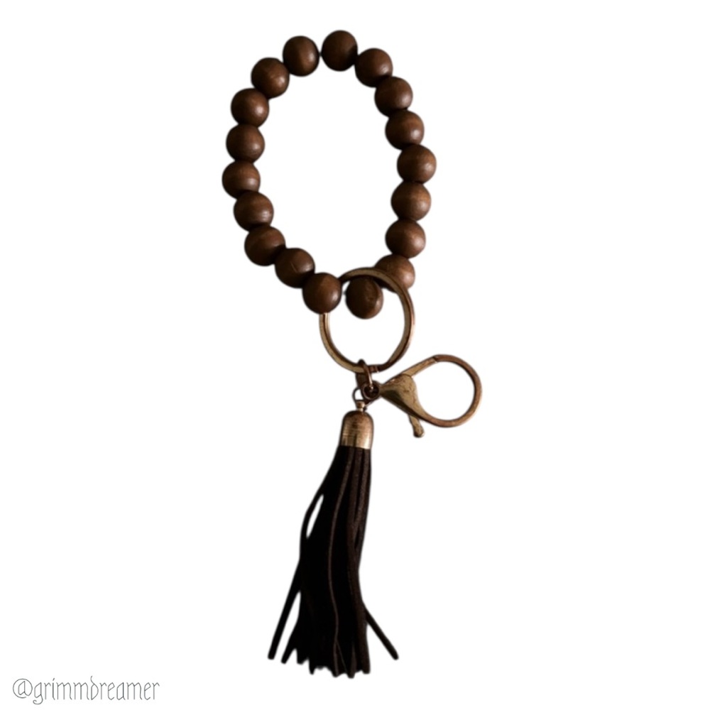 Wood Beaded Bracelet w/Tassel & Key Ring 🍂